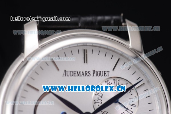 Audemars Piguet Jules Audemars Dual Time Asia ST25 Automatic Steel Case Silver Dial Stick Markers and Black Leather Strap - Click Image to Close